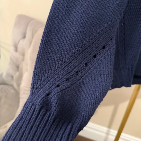 J.CREW NWOT Navy Blue Women's Sweater pointelle -knit layer preppy - Picture 8 of 12